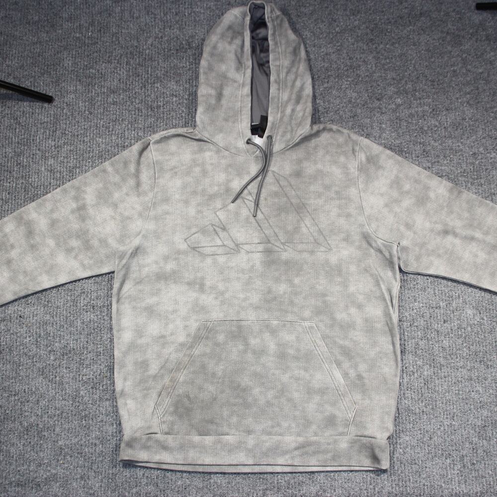 Adidas Hoodie Mens Medium Gray Acid Wash‎ Sports Activewear Drawstrings Stretch